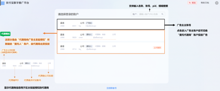 选择支付宝广告账户进入平台主页