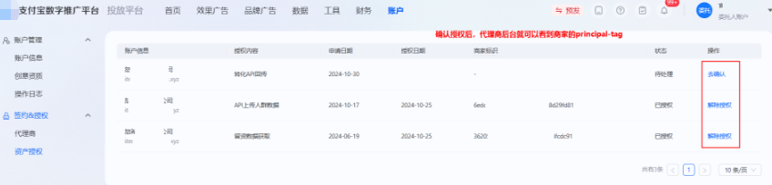 支付宝广告资产授权功能