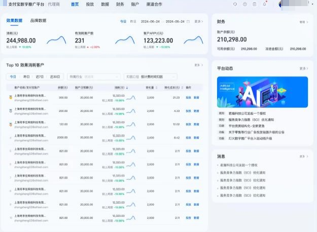支付宝灯火广告代理商工作台