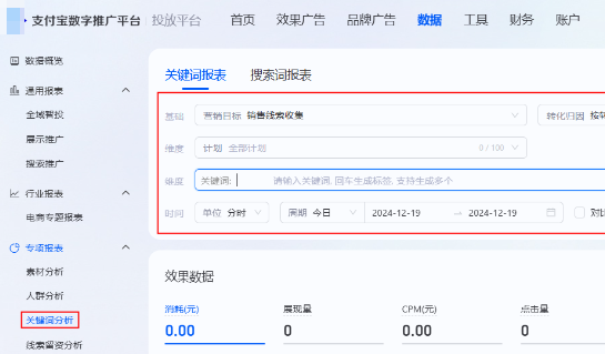 支付宝广告关键词分析使用说明
