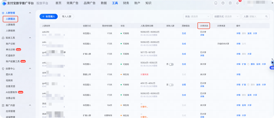 支付宝广告DMP人群资产共享能力共享状态升级 支付宝广告DMP人群资产共享能力共享状态升级